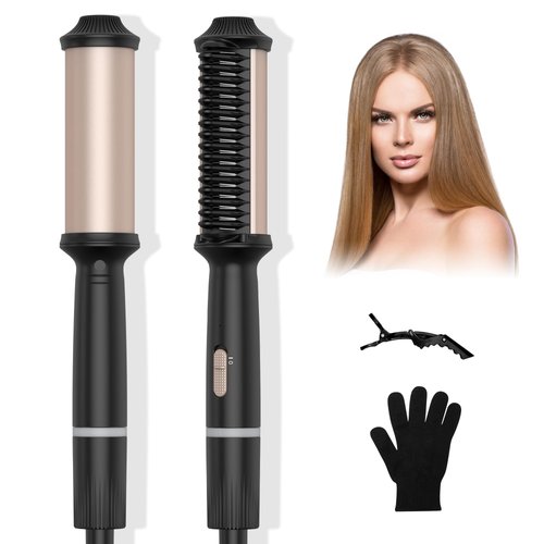 2 in 1 Hair Straightener Brush & Curler with Ceramic Coating - Hair Straightener Comb 7 Temps Settings up to 250-450F, 20s Fast Heating, Double Voltage 110-240V Travel Hair Straightener