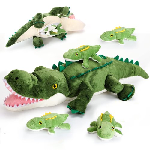 20 Inch Plush Crocodile with 4 Little Plush Crocodiles Stuffed Alligator Plush Animals Playset Plush Wild Animal Zoo Animal for Boys Girls Birthday Parties Supplies Favor Stocking Stuffers