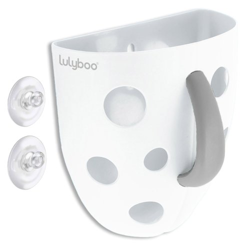 Lulyboo Bath Toy Holder for Bathtub - No-Slip Two Suction Cups Collector - Bath Toy Storage for East Cleanup - Bath Toy Organizer Making Organization Enjoyable - Bath Toy Caddy Basket - White & Grey