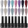 SUPWEE Reflective Gel Polish Set Diamond Glitter Gel Nail Polish Disco Shiny Nail Polish Soak Off UV Gel Manicure Nail Salon Gift Kit 8 Colors 7ml(0.24fl.oz)