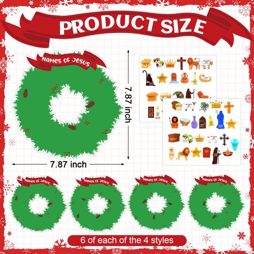 Geetery 24 Pack Sunday School Religious Crafts for Kids Names of Jesus Wreath Craft Kit DIY Hanging Christmas Ornament Craft Kit Christmas Crafts for Kids Paper Craft Kits Fun Home Activities
