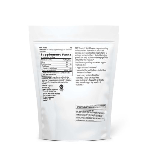 GNC Vitamin C Soft Chews 500mg - Orange - 60 Soft Chews
