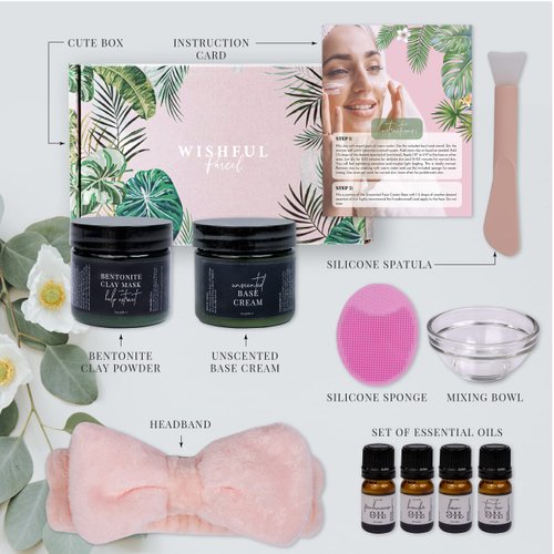 Wishful Parcel USA Made Clay Mask for Face, Deep Cleansing & Brightening Face Mask for Dark Spots, and Anti-Aging, Bowl with Face Cream Base and Essential Oil (Clay Mask)