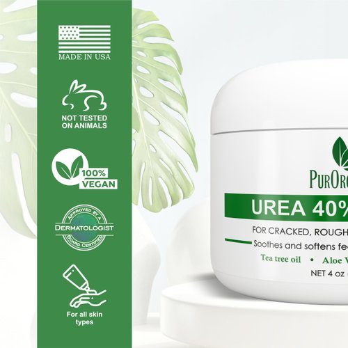 PurOrganica Urea 40% Foot Cream - Made in USA - Callus Remover - Moisturizes & Rehydrates Thick, Cracked, Rough, Dead & Dry Skin - For Feet, Elbows and Hands - With Pumice Stone and Brush