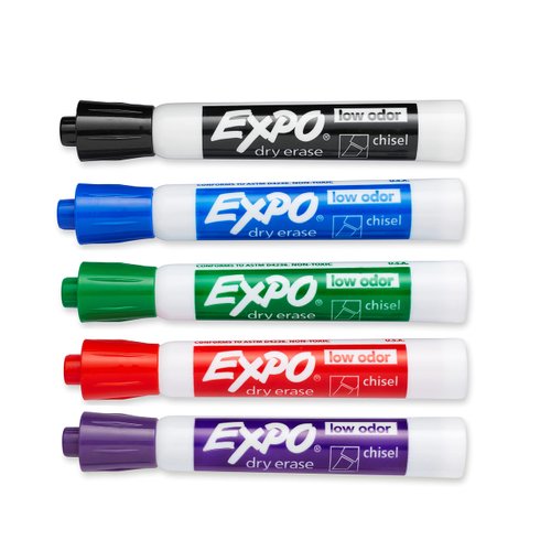 EXPO Low Odor Dry Erase Markers, Chisel Tip, Assorted Colors, Pack of 36 - Ideal for Classrooms, Offices & Home Offices