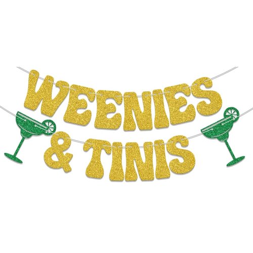 KEWUFD Weenies & Tinis Banner, Hot Dog Martini Bar Bachel*rette Party Decorations, Funny Margarita Birthday/Wedding Party Decor Supplies, Hot Dog Stand Party Decor Supplies Gold