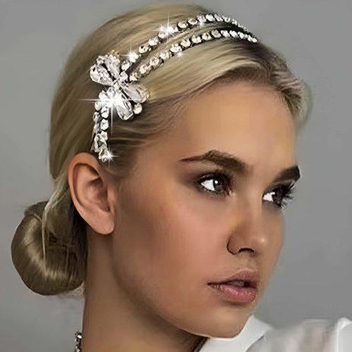 Fdesigner Crystal Bow Headband Silver Wedding Bows Hair Band Women Bowknot Headpiece Rhinestone Headbands Jewelry for Party Festival (Charming)