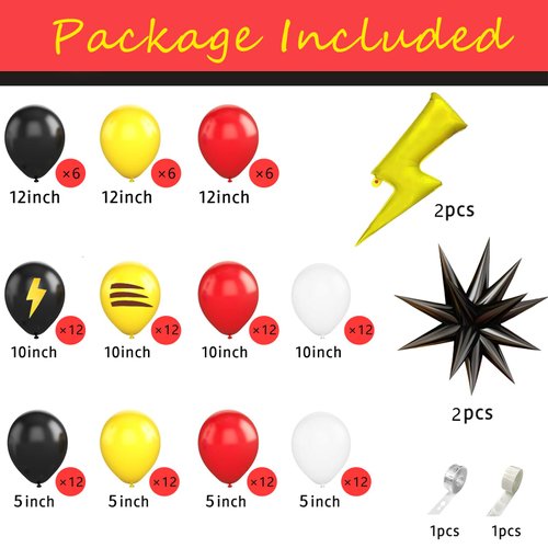 120 Pcs Red Black Yellow balloon garland Arch Kit, Lightning Print Balloons for Cartoon Ball Themed Birthday Party Decorations Boys Girls Gatherings Party Supplies