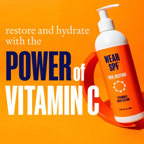 WearSPF Vitamin C Body Lotion Skin Restorative Exfoliation Treatment with Lactic Acid and Urea Moisturizes and Hydrates Skin, 12 oz.