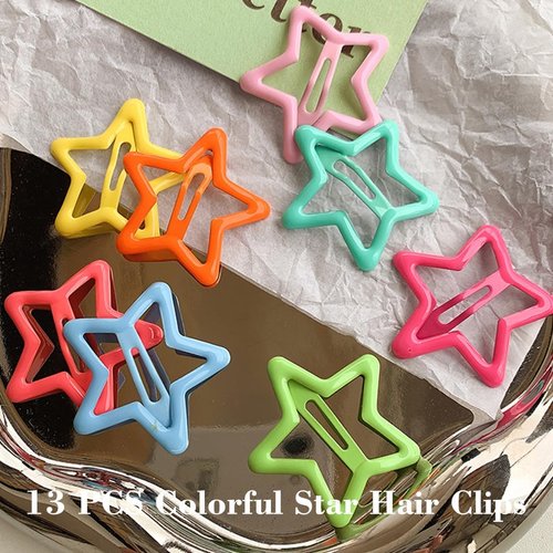 6Pcs Colorful Star Hair Clips, Snap Star Hair Accessories Non Slip Star Clips for Girls Women Multiple Colors Metal Hair Clips Star Hair Barrettes Star Hair Clips for Women Hair Accessories