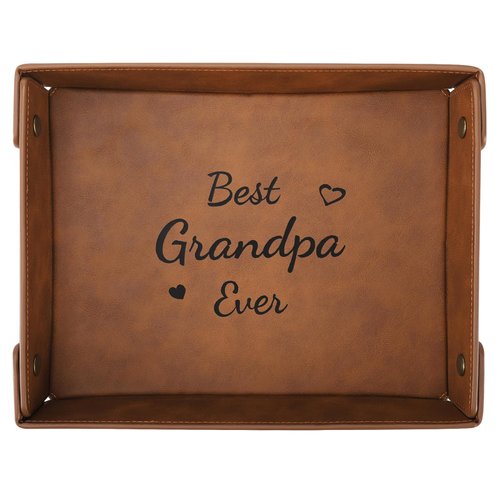 Grandpa Gifts from Grandkids, Best Grandpa Ever Gifts Leather Valet Tray from Granddaughter Grandson, Birthday Gifts for Grandpa (Best Grandpa Ever)