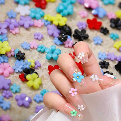 Flower Nail Charms 3D Flowers and Metal Caviar Beads Nail Art Decoration Five Petal Flower Pearl Acrylic Nail Art Stud Accessories for Women Girls DIY Manicures Crafting Decoration