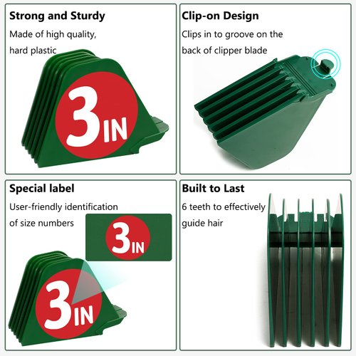 3 Inch Clipper Guards, Hair Clipper Guide Combs Premium for Wahl Clippers Mega Cutting Guides/Combs with 8 Cutting Lengths from 1.25-3 Inch Fit Most Size Wahl Clippers (8pcs From 1.25-3 Inch, Green)