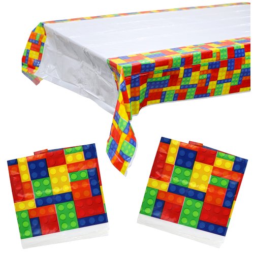 Iconikal Building Block Party Supplies Tablecloth Table Cover with Colorful Building Block Birthday Party Decorations for Children’s, Boys, Kid’s Birthday Party Decoration, 54 x 84 inches, 3 Pack