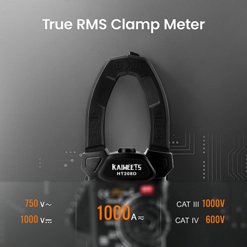 KAIWEETS HT208D Inrush Clamp Meter 1000A True RMS AC/DC Current Amp Meter, VFD, LOZ Mode, 6000 Counts, Measures Current Voltage Temperature Capacitance Resistance Diodes Continuity Duty-Cycle