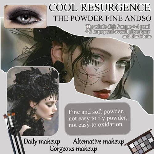 Black Grey Smoky Eyeshadow Palette,15 Colors Matte Shimmer Pigmented Eye Shadow Makeup Palette Set with 3 Eyeshadow Brushes,Glitter Eyeshadow Makeup Palette for Daily Halloween Goth Makeup(A)