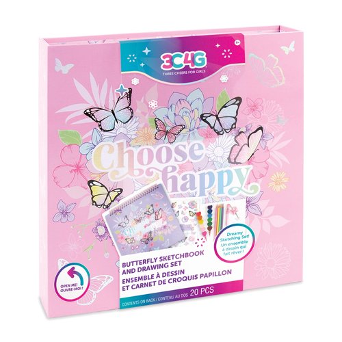 3C4G Butterfly Sketchbook & Drawing Kit - Art Set for Kids & Teens w/Crayons, Colored Pencils, Pen & Storage Box - Childrens Art Supplies - Art Supplies Kit for Kids 6-8-10-12 by Make It Real