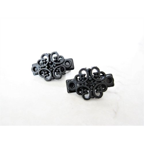 Set of 2 extra tiny small black filigree metal alligator hair clip for fine (Primary color: Silver)