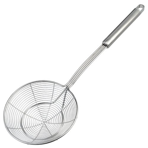 cnomg Stainless Steel Skimmer Strainer, Wire Skimmer with Spiral Mesh, Professional Grade Handle Skimmer Spoon Ladle for Pasta Chips