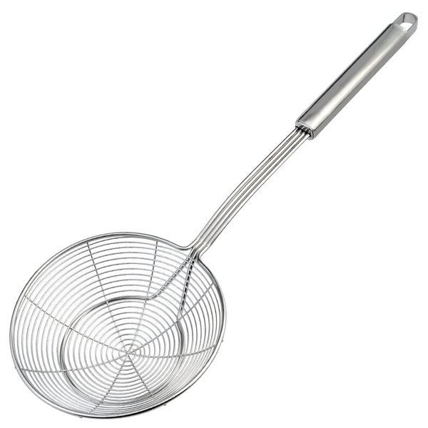 cnomg Stainless Steel Skimmer Strainer, Wire Skimmer with Spiral Mesh, Professional Grade Handle Skimmer Spoon Ladle for Pasta Chips