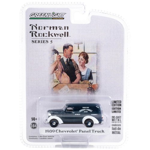 1939 Chevy Panel Truck Dark Blue with White Fenders Grocery & Market Delivery Norman Rockwell Series 5 1/64 Diecast Model Car by Greenlight 54080A
