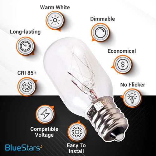 BlueStars E12 T20 Salt Rock Lamp Bulb 120V 15W High Output Warm White Light 2700K 80lm for Himalayan Salt Lamps & Baskets, Scentsy Plug-in & Wax Warmers, Night Lights - Pack of 8