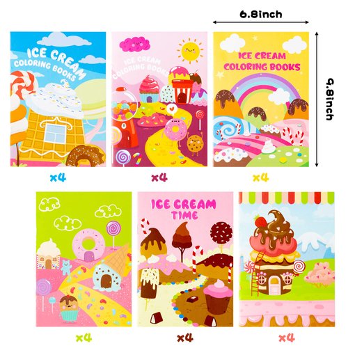 WATINC 24pcs Ice Cream Coloring Books for Kids, Summer Desserts Sweet Treats Donut Coloring Book, DIY Art Color Booklet Activity Learning Materials for Preschooler Kindergarten Party Favor Supplies