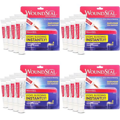 WoundSeal Powder 4 Each (Pack of 4) - Wound Care First Aid for Cuts, Scrapes and Abrasions - Stops Bleeding in Seconds Without Stitches or Bandages