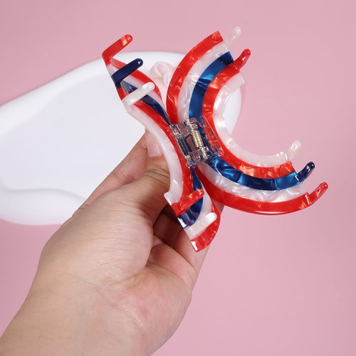 July 4th Acrylic Hair Claw Clip 3.9" Big Patriotic Red White Blue Strong Hold Jaw Barrettes for Women Girls Thin Thick Curly Hair outfit Decor Accessories Independence Election Day Gift