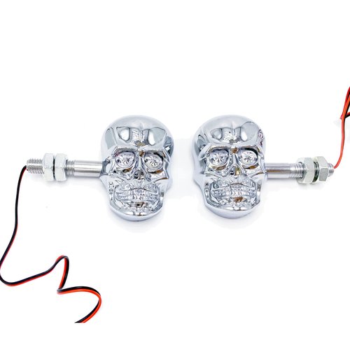 PerfecTech Motorcycle 10mm Screw Skull Head LED Amber Turn Signal Indicator Light (Chrome)