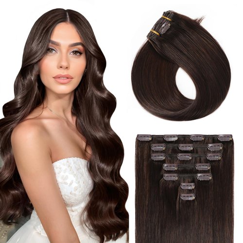 YILITE Clip in Hair Extensions Real Human Hair 80g 7Pcs 18inch #2 Dark Brown Hair Extensions Clip in Remy Human Hair 100% Real Human Hair Natural Silky Double Weft Straight Clip in Extensions