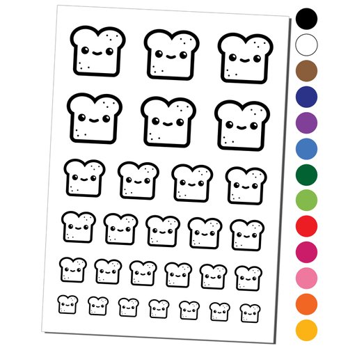 Cute and Kawaii Happy Toast Bread Temporary Tattoo Water Resistant Fake Body Art Set Collection - Black (One Sheet)