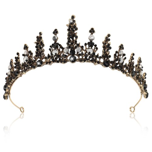 BAHABY Crowns for Women, Black Tiaras for Women Girls Baroque Queen Crown Gothic Crystal Crown Halloween Costumes for Women Halloween Hair Accessories