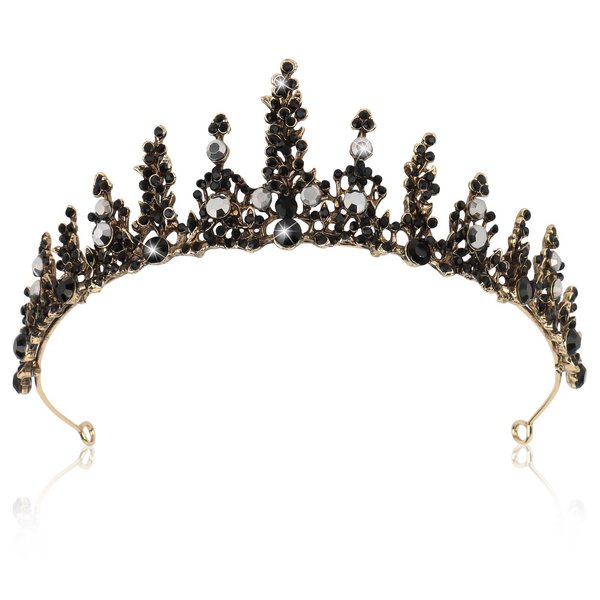 BAHABY Crowns for Women, Black Tiaras for Women Girls Baroque Queen Crown Gothic Crystal Crown Halloween Costumes for Women Halloween Hair Accessories