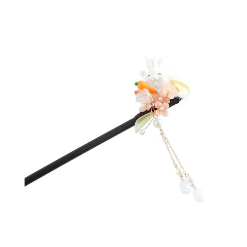 Vctitil 4Pieces Traditional Cute Rabbit Hair Stick Set,Chinese Hanfu Hair Retro Handmade Wooden Hair Stick Classical Styling Accessories for Women Girls(Red)