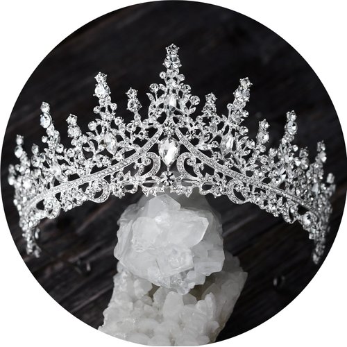 SWEETV Crystal Wedding Tiara for Women,Royal Queen Crown,Rhinestone Princess Tiara Hair Accessories for Quinceanera Pageant Prom Birthday Silver Audrey