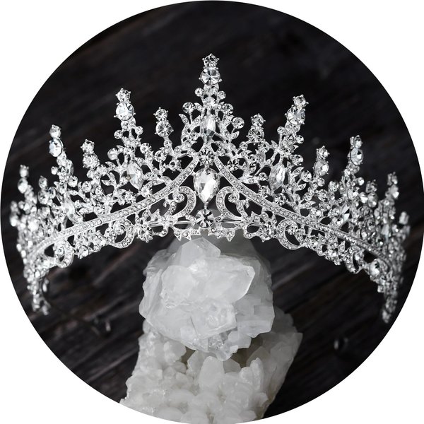 SWEETV Crystal Wedding Tiara for Women,Royal Queen Crown,Rhinestone Princess Tiara Hair Accessories for Quinceanera Pageant Prom Birthday Silver Audrey