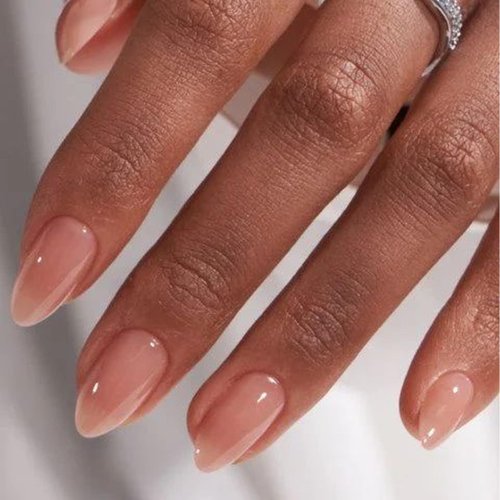 GLAMERMAID Press on Nails Short Almond, Spring Summer Handmade Nude Jelly Gel Glue on Nails, Glossy Short Stiletto UV Finish Fake Nail Acrylic False Nails Manicure Kits for Women Gift