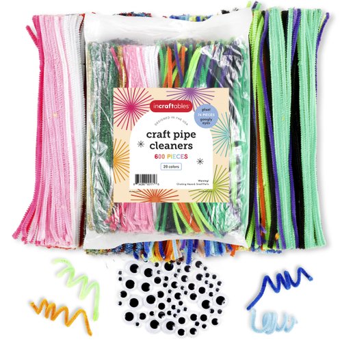 Incraftables 600pcs Pipe Cleaners Craft Supplies Set (20 Colors). Best Thick Fuzzy Chenille Stems Sticks with Googly Eyes. Colorful & Assorted Bulk Pipecleaners for DIY Arts & Crafts (12 inch Long)