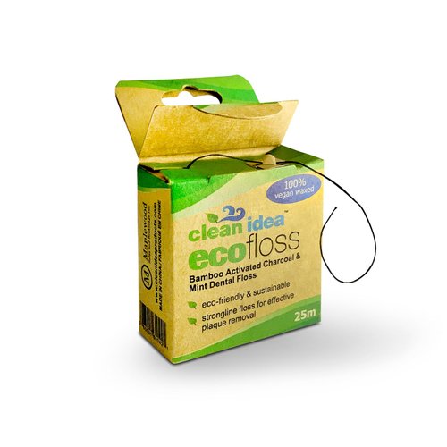 Clean Idea Ecofloss 6x25m Dental Floss - Charcoal Mint - Bamboo Floss, Unwaxed Dental Floss, Natural Floss, Floss Refill, Organic Floss, Wax Floss, Biodegradable Floss, Eco Floss