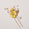 Bridal Hair Combs, Wedding Hair Comb Set Crystal Flower Hair Clips Bride Bridesmaid Hair Sides Comb Rhinestone Barrettes, Pearl Flower Hair Pins Hair Accessories for Women Girls (Yellow)