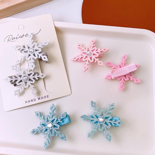 6PCS Princess Hair Accessories - Glitter Barrettes, Small Blue, White, Pink Hair Clips - Girl's Gift Set