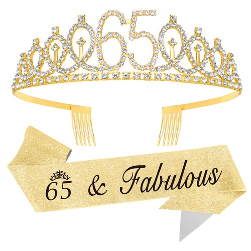 65th Birthday Decorations for Women,65th Birthday Gifts for Women,Birthday Sash for Women,Birthday Crown,Birthday Tiara,Birthday Decorations Accessories,Birthday Party Decorations,Birthday Headband