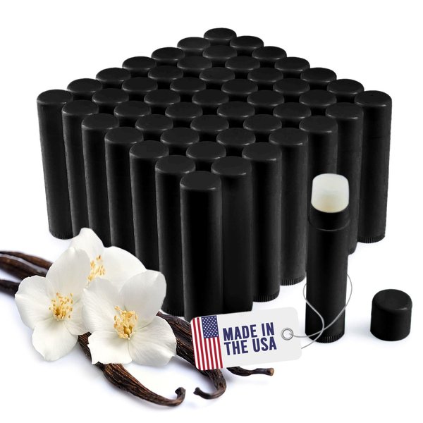 Maria Child All Natural Lip Balm Bulk - Chapstick Lip Conditioner Contains Beeswax Sunflower Oil Vitamin E and Other Moisturizing Ingredients Comes in Customizable Packaging (Vanilla Black, 50 Pack)
