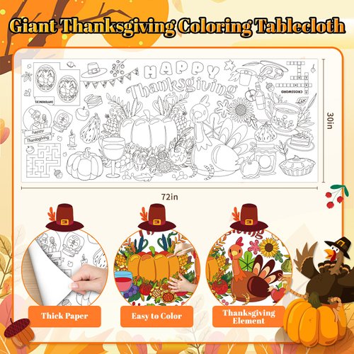 Miucat Thanksgiving Coloring Tablecloth, 79 * 35inch Thanksgiving Crafts for Kids for DIY Coloring Tablecovers Drawing Kits for Thanksgiving Party Games Party Supplies