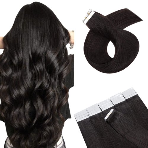 Hairro 18 Inch Tape in Human Hair Extensions 100g #1B Natural Black Long Straight 40pcs/pack Seamless Skin Weft Glue in Human Hairpieces with Invisible Double Sided Tapes