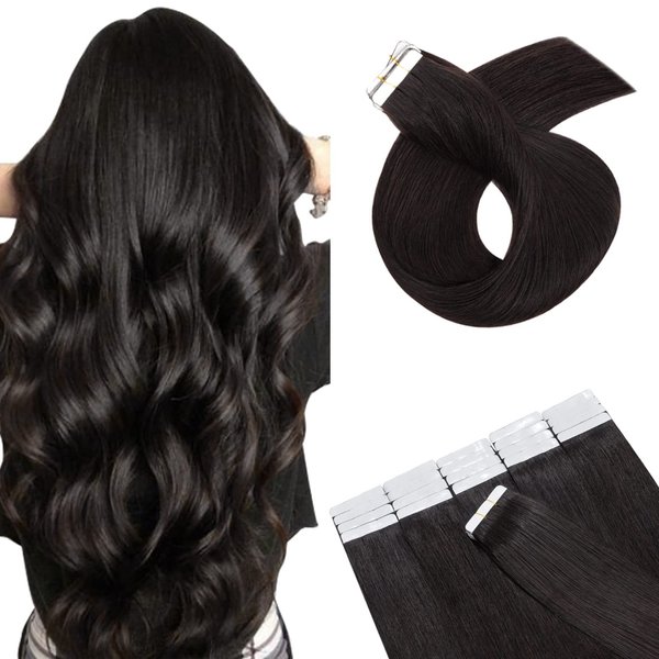Hairro 18 Inch Tape in Human Hair Extensions 100g #1B Natural Black Long Straight 40pcs/pack Seamless Skin Weft Glue in Human Hairpieces with Invisible Double Sided Tapes