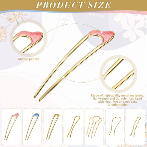Ysleen 22 Pieces Metal U Shaped Hairpin Hair Fork Barrettes Bun Updo Hair Stick French Hair Pin Gold Silver Chignon Pin Hair Bun Accessories DIY Handmade Hair Clips for Women Girls Ladies, 6 Styles