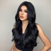 WTHCOS Long Black Wigs for Women Black Hair Wigs Long Wavy Curly Black Wigs Middle Part Black Wigs Natural Looking Synthetic Heat Resistant Wigs (Black)