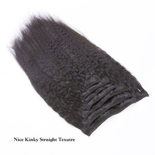 Lacerhair Kinky Straight Clip in Hair Extensions Human Hair Double Wefts Thick Real Remy Natural Hair For African American 7Pcs/lot 120Gram 10 inch, Natural Black #1B
